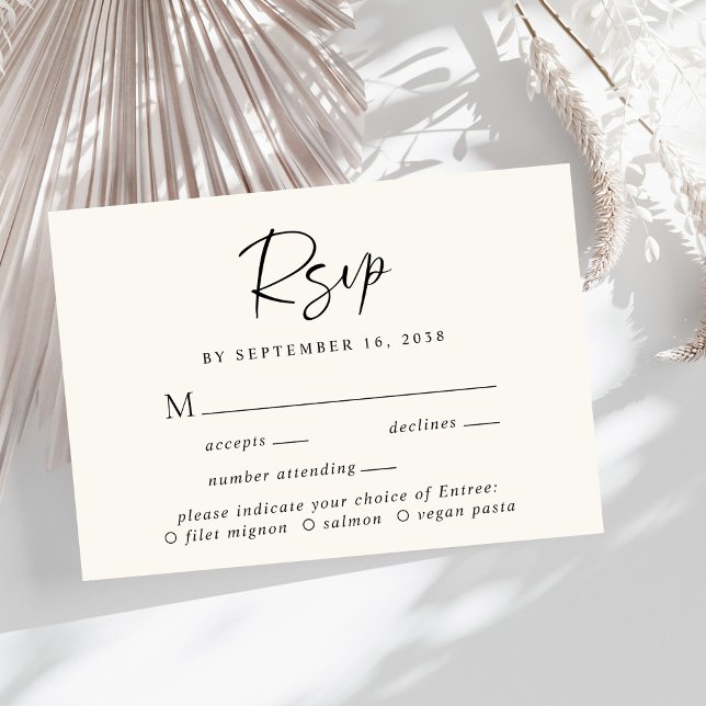 Chic Script Menü Auswahl Cream Wedding RSVP Karte (Von Creator hochgeladen)