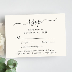 Chic Script Menü Auswahl Cream Wedding RSVP Karte