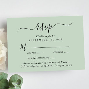 Chic Script Menü Auswahl Sage Wedding RSVP Karte