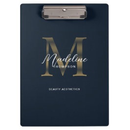 Chic Script Metallic Navy Blue Gold Monogram Klemmbrett
