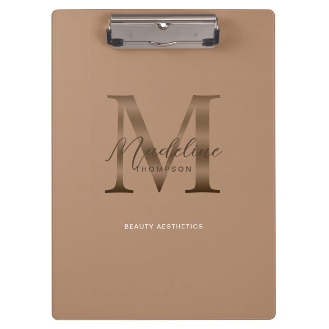 Chic Script Metallisch Taupe Gold Monogramm Klemmbrett (Vorderseite)