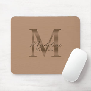 Chic Script Metallisch Taupe und Gold Monogramm Mousepad