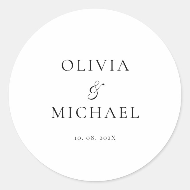 Chic Script Minimalistisch Wedding Runder Aufkleber (Vorderseite)