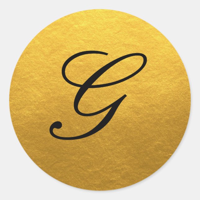Chic Script Monogram Gold Label Runder Aufkleber (Vorderseite)