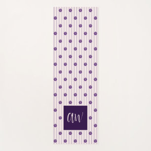 Chic Script Monogramm Blumen Rosa Violett Gestreif Yogamatte