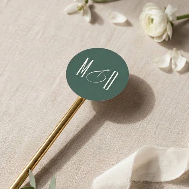 Chic Script Monogramm klassische Hochzeit Runder Aufkleber (Von Creator hochgeladen)
