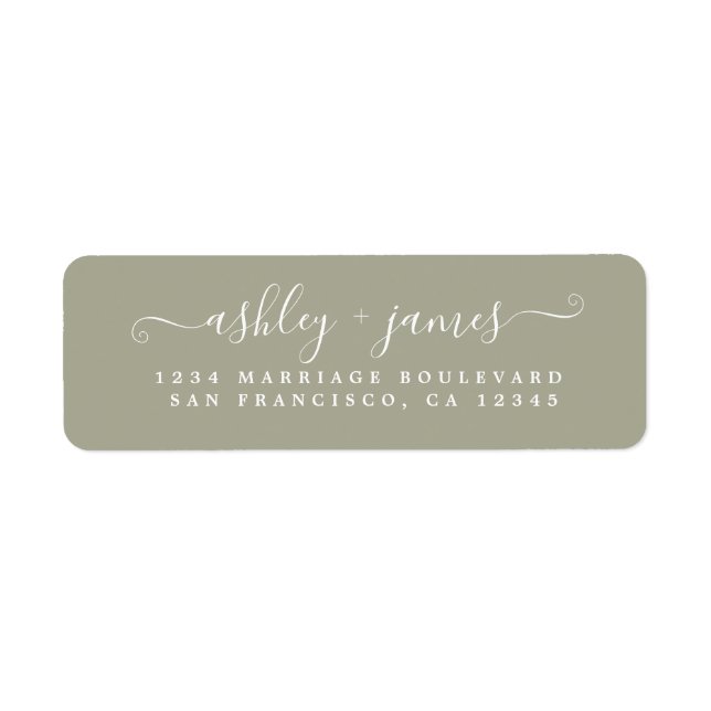 Chic Script Moss Gray Wedding Rücksendeadresse (Vorne)