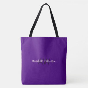 Chic Script Name & Monogram Solid Indigo Lila Tasche