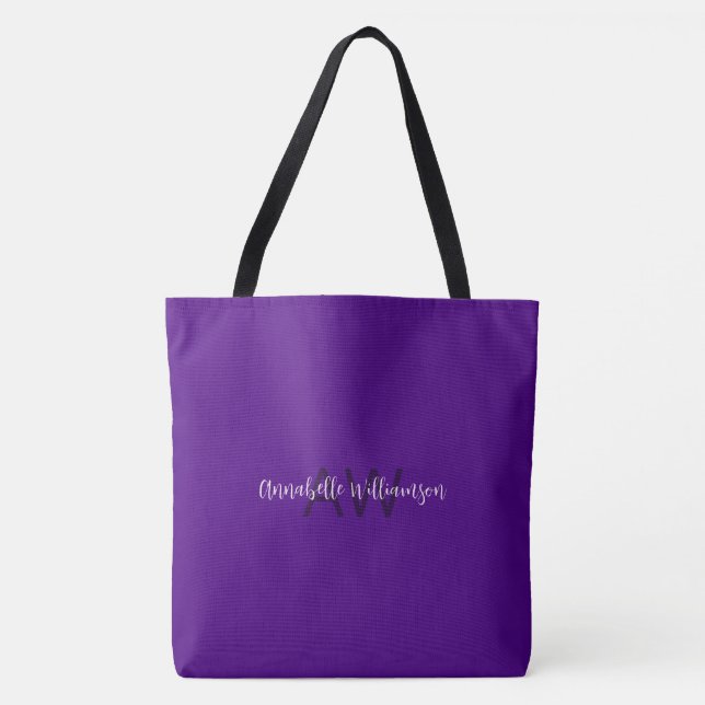 Chic Script Name & Monogram Solid Indigo Lila Tasche (Vorderseite)