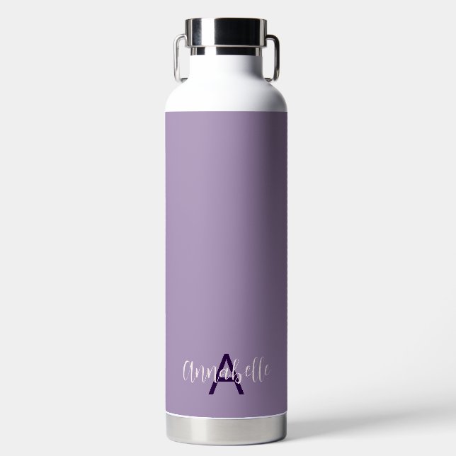 Chic Script Name & Monogram Solid Indigo Lila Trinkflasche (Vorderseite)