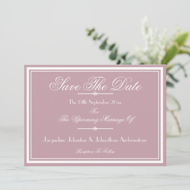 Chic Script Names Dusty Pink Save the Date Ankündigung (Stehend Vorderseite)