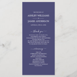 Chic Script Navy Blue Einfache Minimal Hochzeit Programm