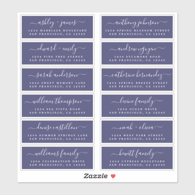 Chic Script Navy Blue Wedding Guest Address Labels (Blatt)