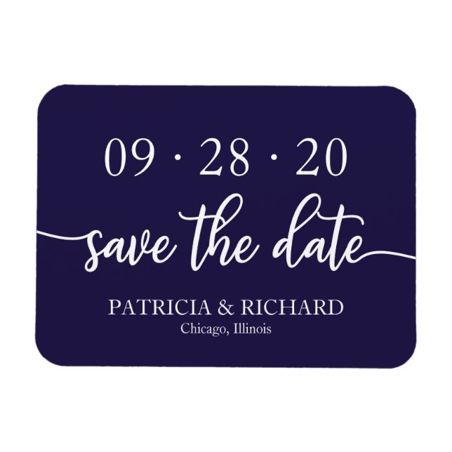 Chic Script Navy Blue Wedding speichern das Datum Magnet (Horizontal)