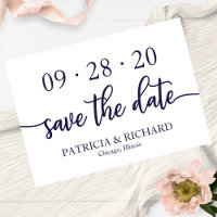 Chic Script Navy Blue White Wedding speichern das 