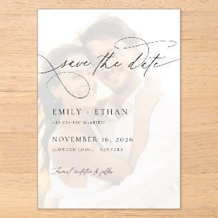 Chic Script Overlay Foto Hochzeit Save The Date Acryleinladungen
