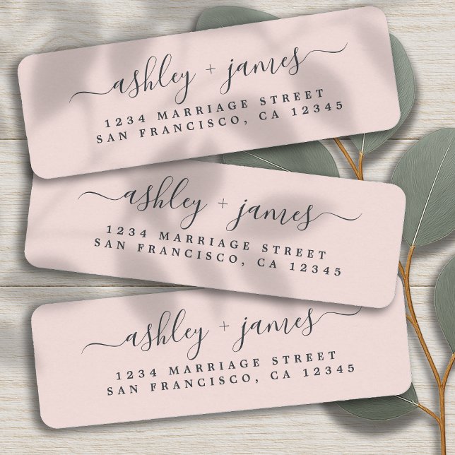 Chic Script Pastel Pink Wedding Rücksendeadresse (Von Creator hochgeladen)