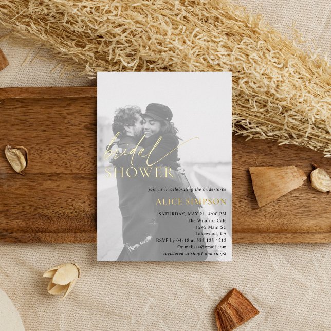 Chic Script Photo Fête des mariées Foil Invitation (Créateur téléchargé)