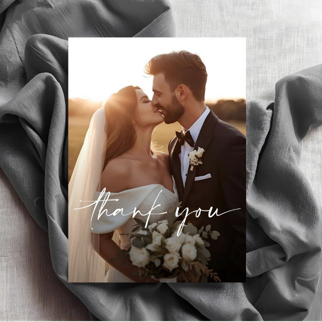 Chic Script Photo Overlay Wedding  Thank You Card Dankeskarte (Von Creator hochgeladen)