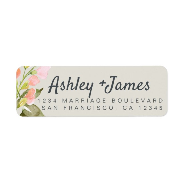 Chic Script Pink Floral Wedding Rücksendeadresse (Vorne)