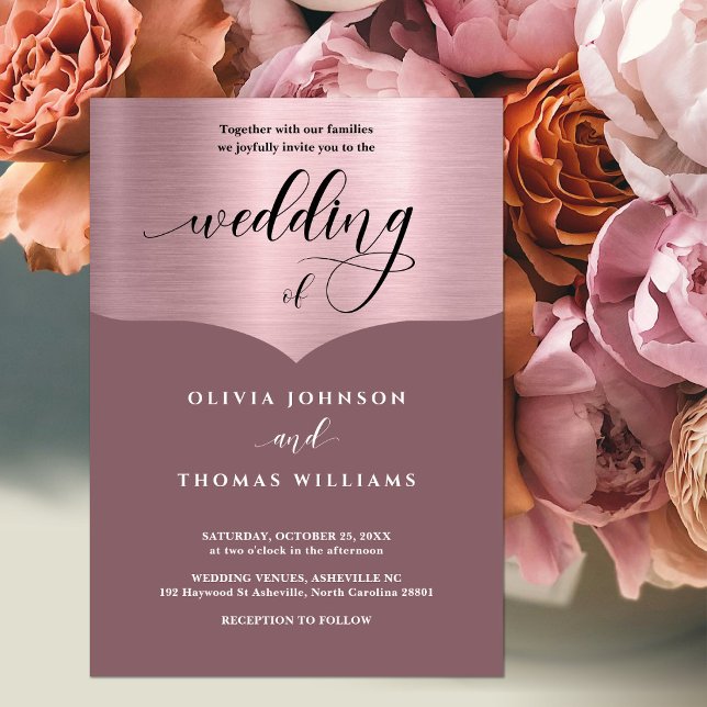 Chic Script Pink Metallic Rose Gold Wedding Einladung (Von Creator hochgeladen)