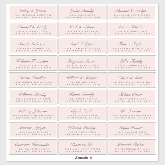 Chic Script Pink Wedding Guest Address Labels (Blatt)