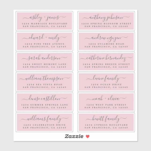 Chic Script Pink Wedding Guest Address Labels (Blatt)