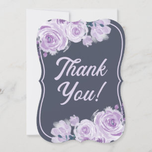 Chic Script Purple & Turquoise Floral Merci Cartes