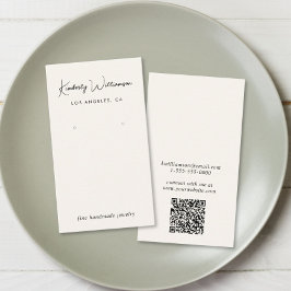 Chic Script QR Code Cream Earring Display Card Visitenkarte