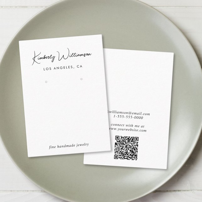 Chic Script QR Code Earring Juwelier Display Card Visitenkarte (Empower your name in our signature script as your logo and brand identity)