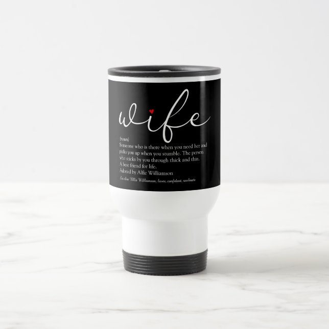 Chic Script Red Liebe Herz Moderne Ehefrau Definit Reisebecher (Mittel)