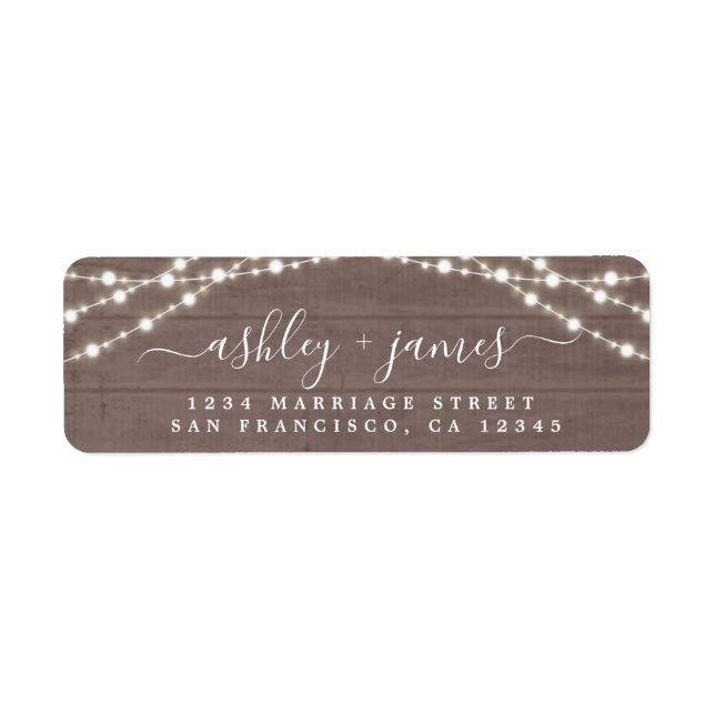Chic Script Rustic Lights Wedding Rücksendeadresse (Vorne)