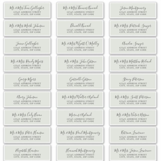 Chic Script Sage Green Guest Address Labels (Vorderseite)