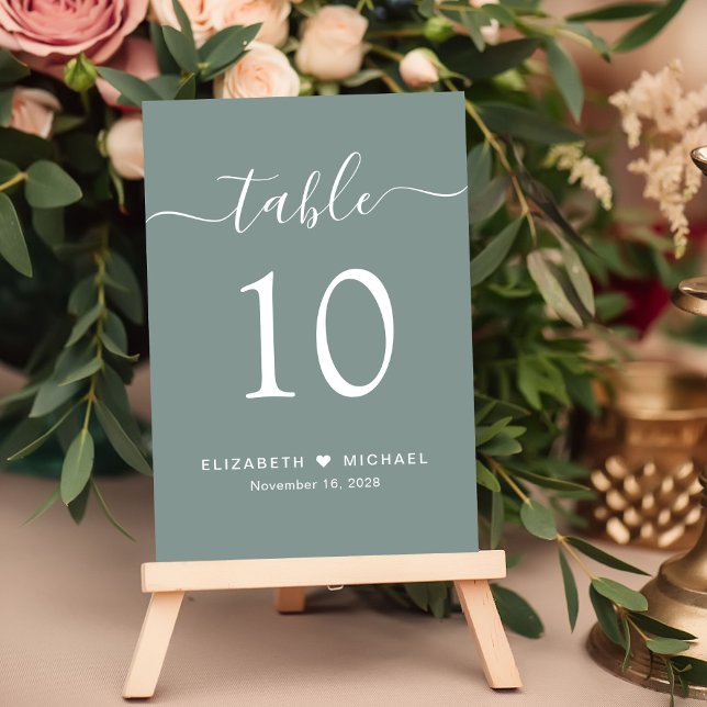 Chic Script Sage Green Wedding Reception Tischnummer (Chic Script Sage Green Wedding Reception Table Number)