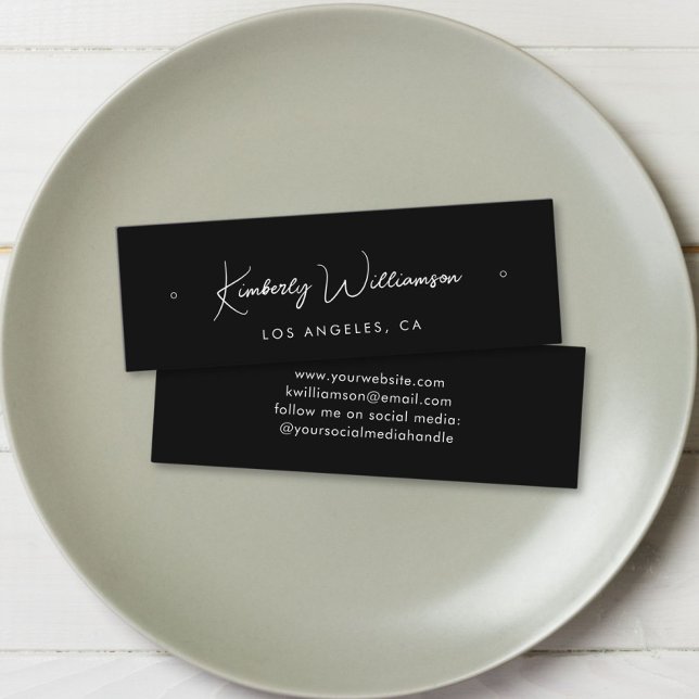 Chic Script Stud Hoop Schwarze Grafikkarte Mini Visitenkarte (Empower your name in our signature script as your logo and brand identity)