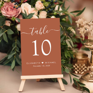 Chic Script Terrakotta Hochzeitsempfang Tischnummer
