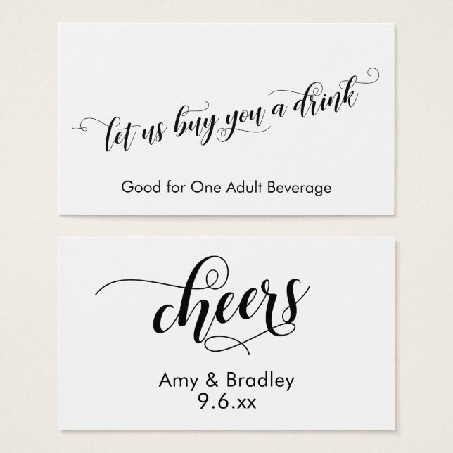 Chic Script-Typografie Trinktickets auf Weiß (Vorne & Hinten)