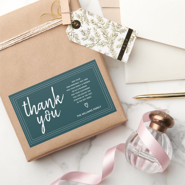 Chic Script Vielen Dank & Personal Message Deep Aq Rechteckiger Aufkleber (Schenken)