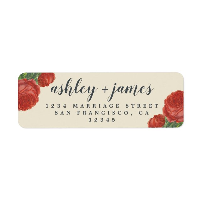 Chic Script Vintage Rose Hochzeit Rücksendeadresse (Vorne)