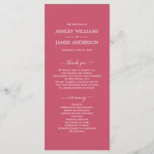 Chic Script warm Rosa Einfache Minimale Hochzeit Programm