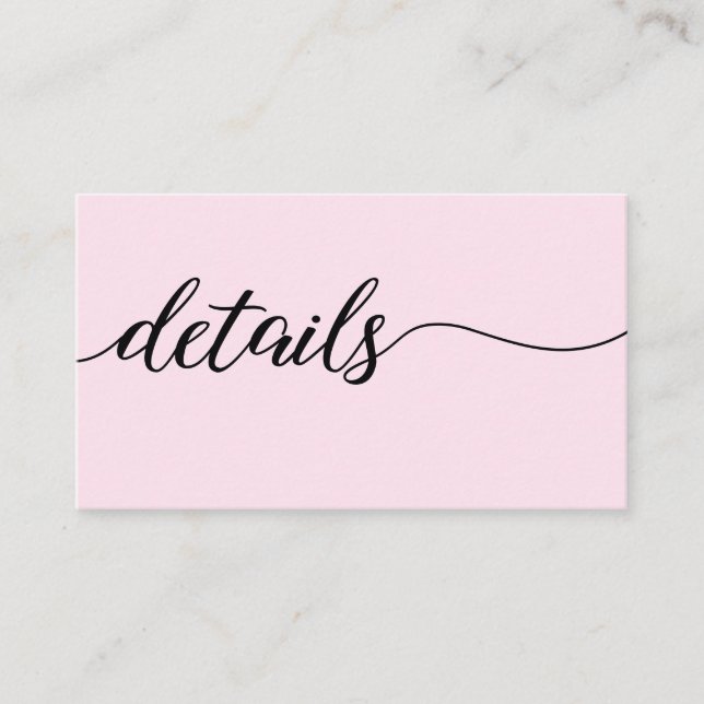 Chic Script Wedding Details Schwarz und Rosa Begleitkarte (Vorderseite)