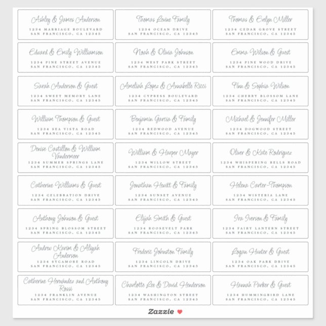 Chic Script Wedding Guest Address Labels (Blatt)