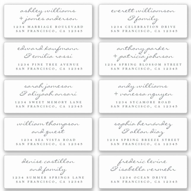 Chic Script Wedding Guest Address Labels (Vorderseite)