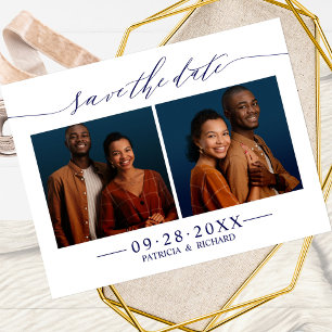 Chic Script Wedding Save the Date 2 Foto Collage Postkarte