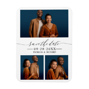 Chic Script Wedding Save the Date 3 Foto Collage Magnet