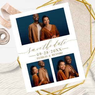 Chic Script Wedding Save the Date 3 Foto Collage Postkarte