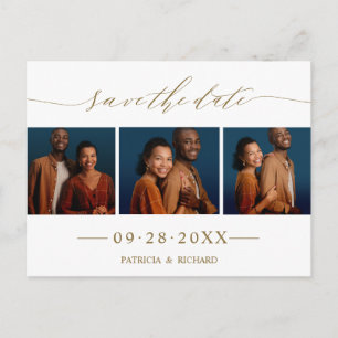 Chic Script Wedding Save the Date 3 Foto Collage Postkarte