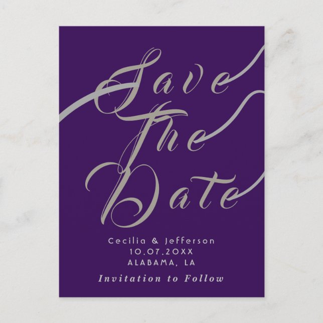 Chic Script Wedding Save the Date Announcement Postkarte (Vorderseite)