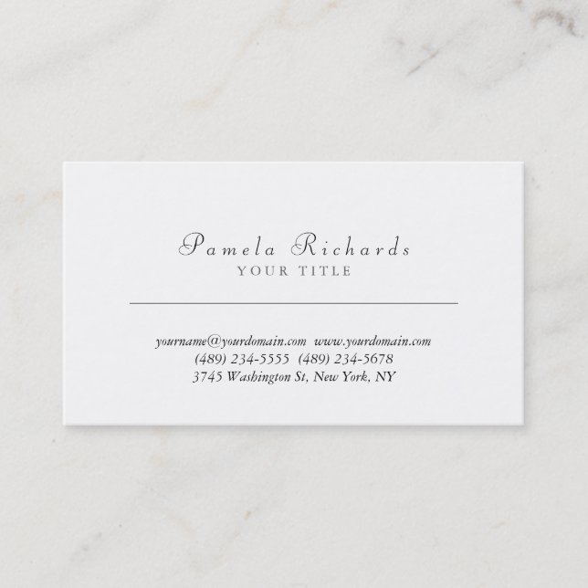 Chic Script White Beruflich Business Card Visitenkarte (Vorderseite)