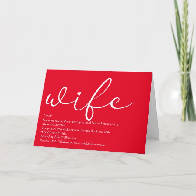 chic Script Wife Definition Love Heart Red Karte (Vorderseite)